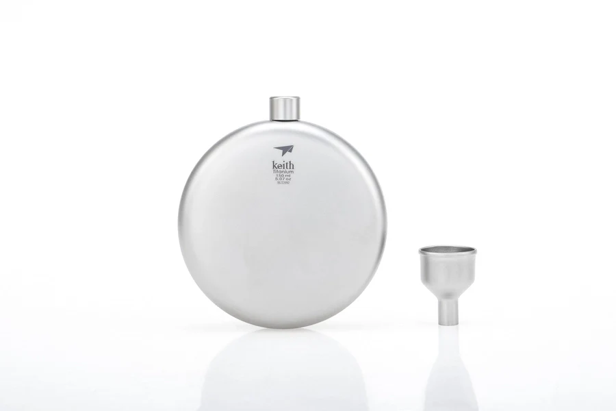 Keith Titanium Round Hip Flask - Funnel