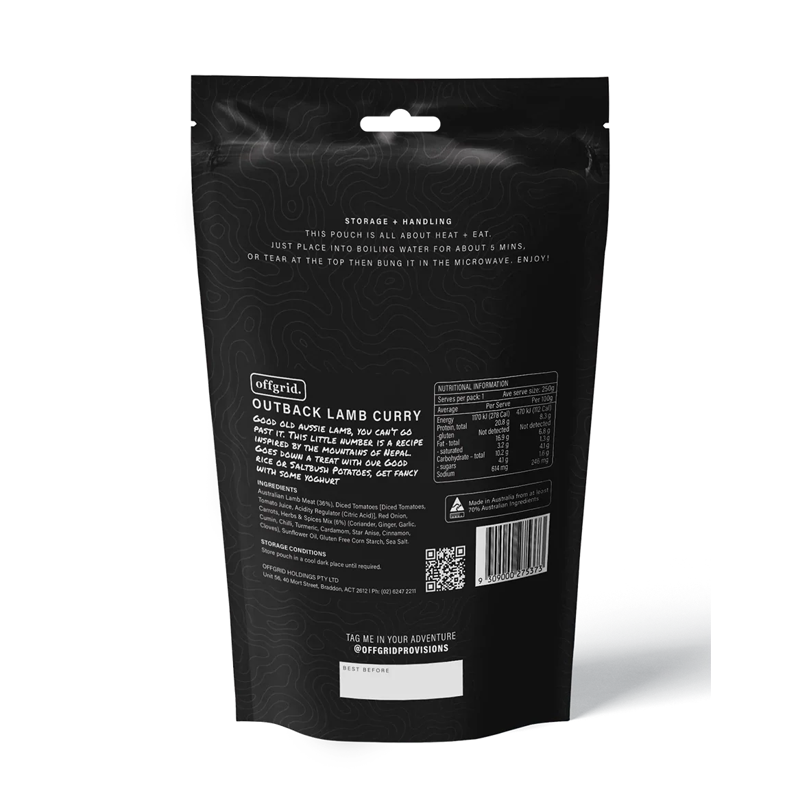 Offgrid Provisions Outback Lamb Curry 250g Heat & Eat Meal - Image 2