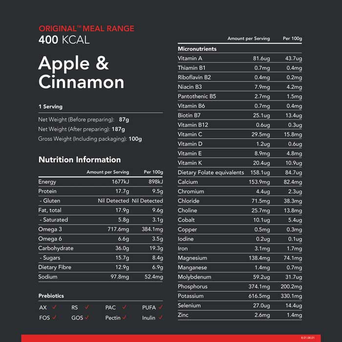 Radix Nutrition Original Apple & Cinnamon Whey Protein - 400kcal - Image 2