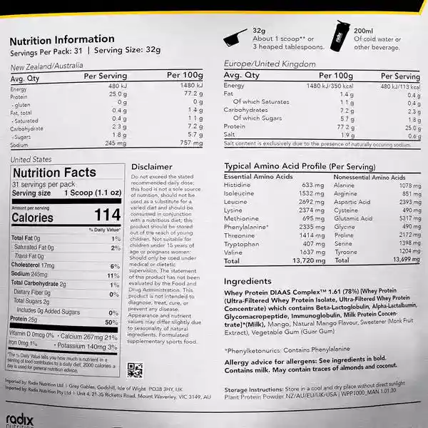 Radix Nutrition DIAAS Complex 1.61 Whey Protein Powder - 1kg - Image 10