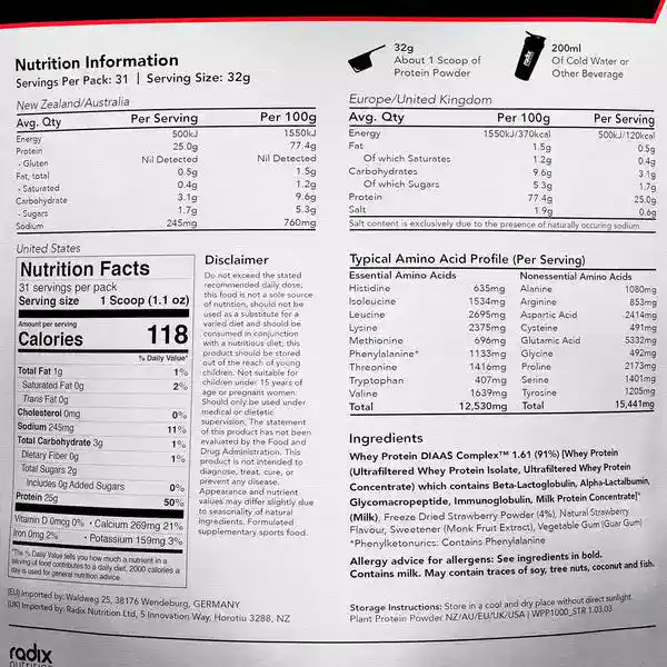 Radix Nutrition DIAAS Complex 1.61 Whey Protein Powder - 1kg - Image 12