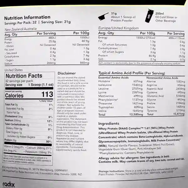 Radix Nutrition DIAAS Complex 1.61 Whey Protein Powder - 1kg - Image 21