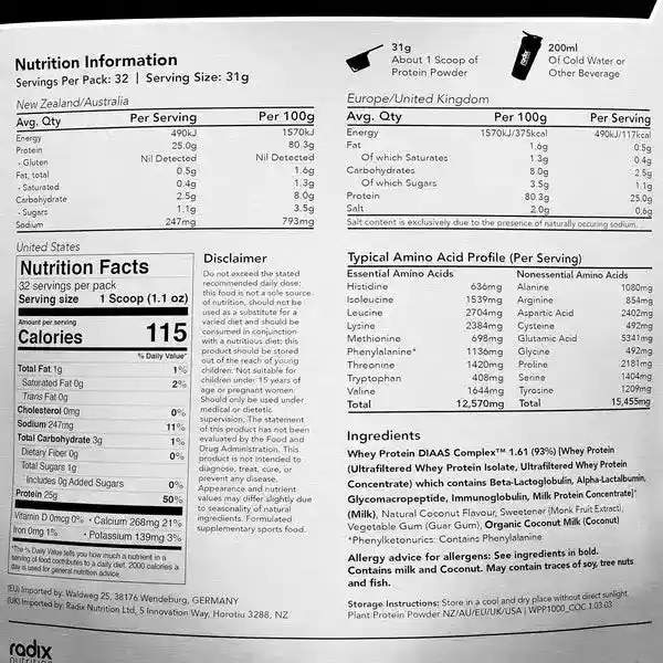 Radix Nutrition DIAAS Complex 1.61 Whey Protein Powder - 1kg - Image 8