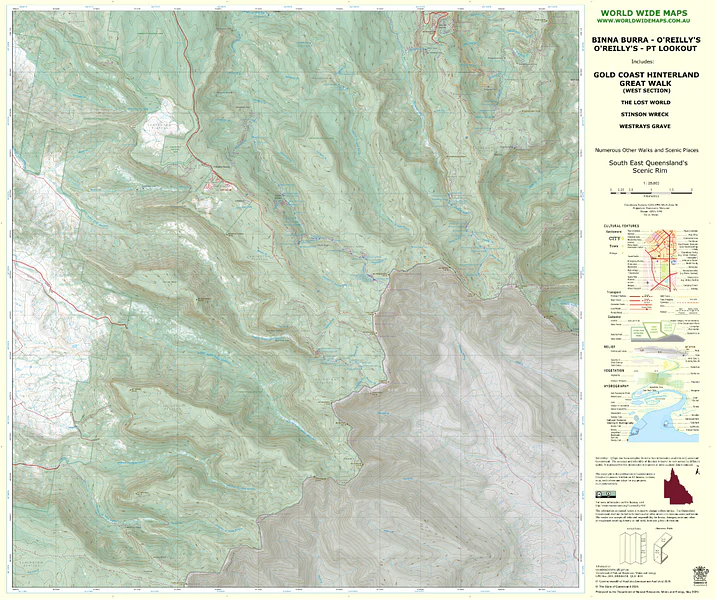 World Wide Maps Binna Burra to OReillys to Point Lookout Great Walk Map