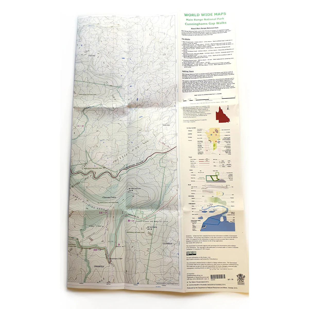 World Wide Maps Cunninghams Gap Bush Walks Map - Image 2